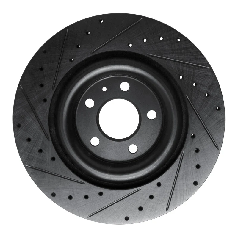 R1 17-25 Audi Q8 e-Tron Rear Right Drilled & Slotted Black Brake Rotor - Image 2
