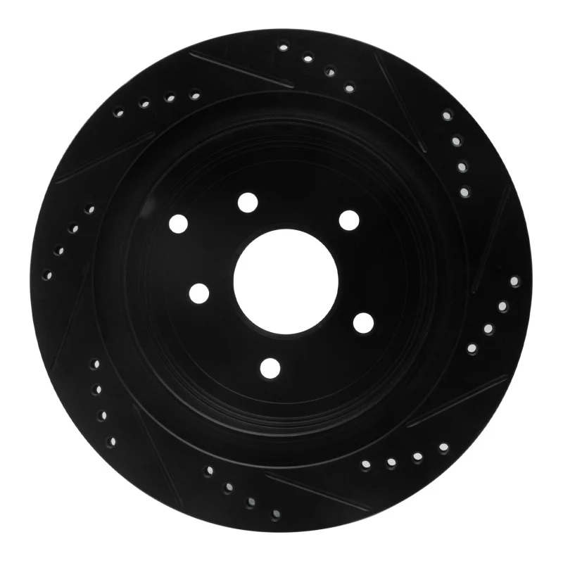 R1 2003-2024 Infiniti M37 Rear Left Drilled & Slotted Black Brake Rotor - Image 2