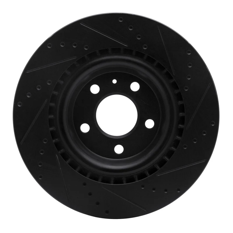 R1 2008-2025 Audi A6 Allroad Rear Left Drilled & Slotted Black Brake Rotor - Image 2