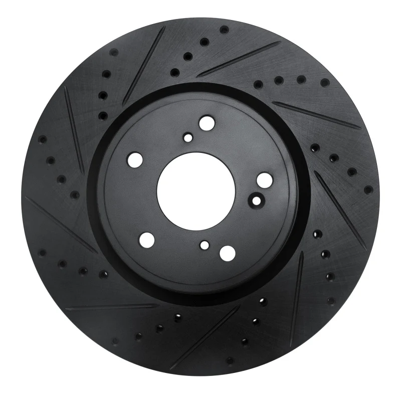 R1 2013-2025 Acura Integra Front Left Drilled & Slotted Black Brake Rotor
