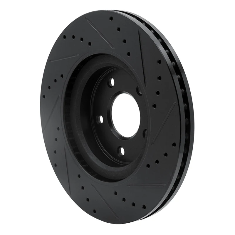 R1 2013-2025 Infiniti Q50 Front Left Drilled & Slotted Black Brake Rotor - Image 3