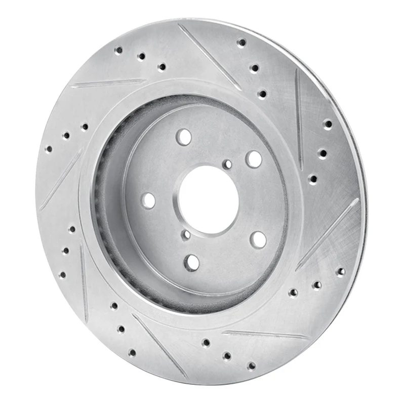 R1 2015-2025 Subaru Outback Rear Left Drilled & Slotted Silver Brake Rotor - Image 5
