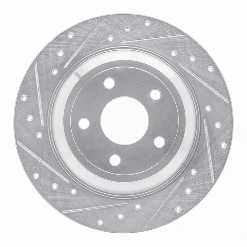 R1 2016-2025 Ford Bronco Sport Rear Left Drilled & Slotted Silver Brake Rotor