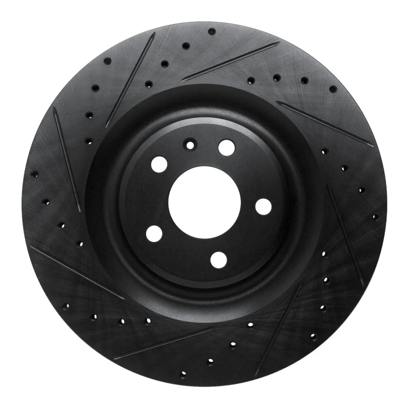R1 2017-2025 Audi Q8 e-Tron Sportback Rear Left Drilled & Slotted Black Brake Rotor
