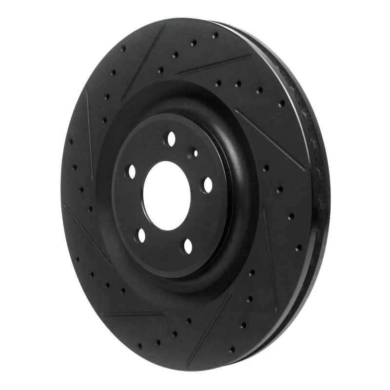 R1 2017-2025 Audi Q8 e-Tron Sportback Rear Left Drilled & Slotted Black Brake Rotor - Image 3