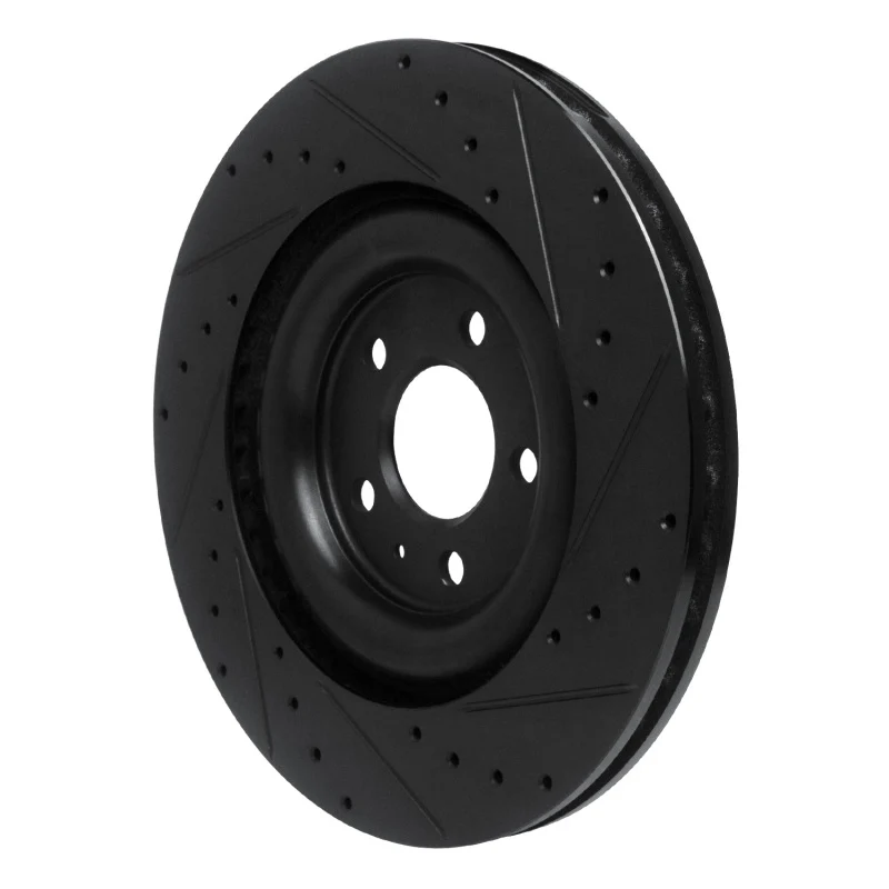 R1 2017-2025 Audi Q8 e-Tron Sportback Rear Left Drilled & Slotted Black Brake Rotor - Image 5