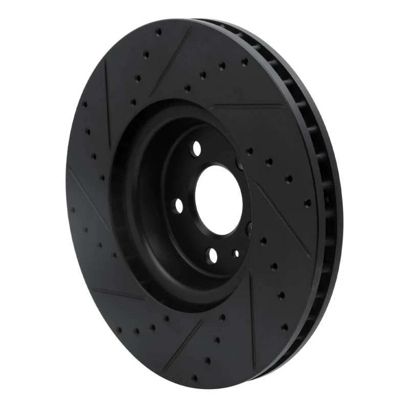 R1 2018-2025 Audi S5 Front Right Drilled & Slotted Black Brake Rotor - Image 3