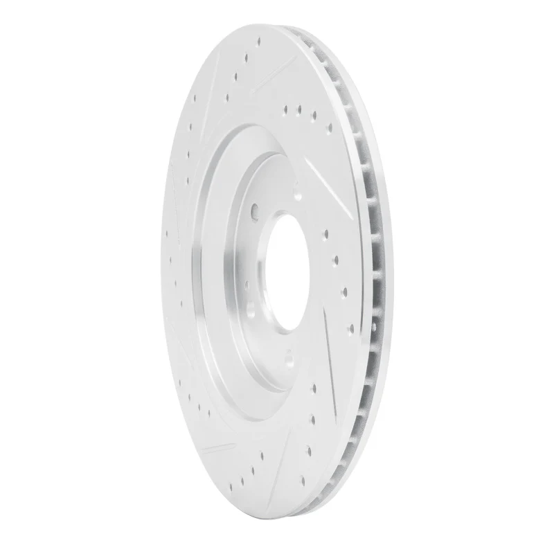 R1 2019-2025 Hyundai Kona N Rear Right Drilled & Slotted Silver Brake Rotor - Image 2