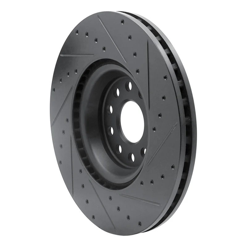 R1 2022+ Volkswagen GTI Mk 8 Front Left Drilled & Slotted Black Brake Rotor - Image 2