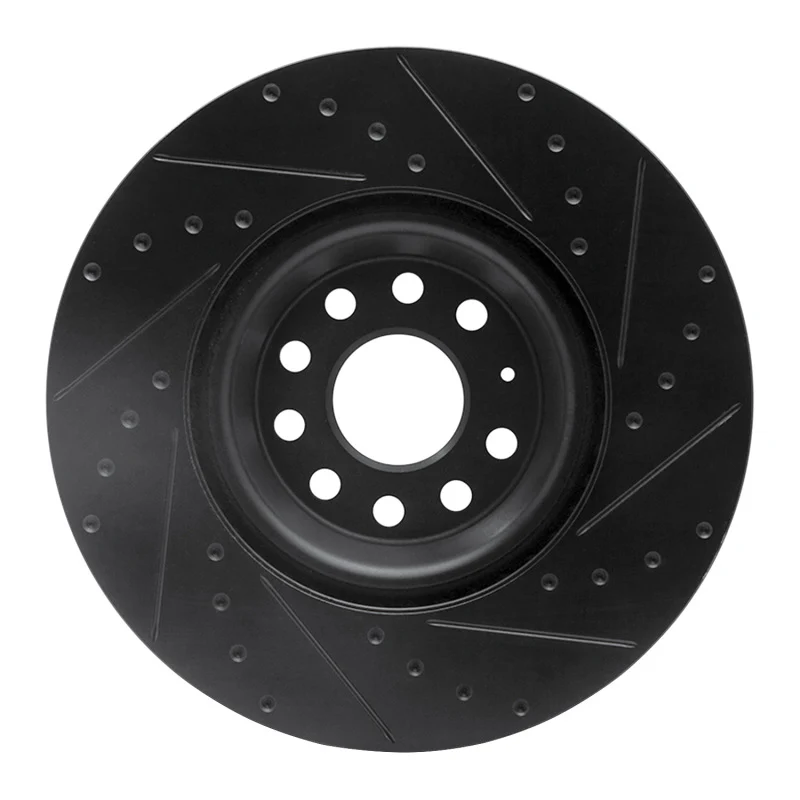 R1 2022+ Volkswagen GTI Mk 8 Front Left Drilled & Slotted Black Brake Rotor - Image 3