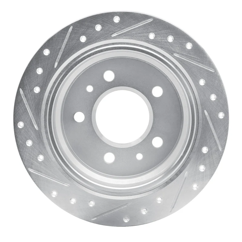 R1 82-89 BMW 528E Rear Right Drilled & Slotted Silver Brake Rotor - Image 4