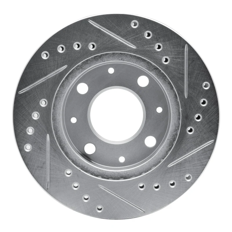 R1 84-06 Honda CRX Front Left Drilled & Slotted Silver Brake Rotor - Image 2