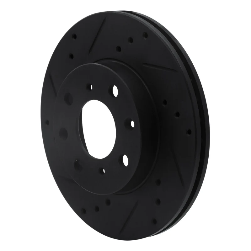 R1 90-00 Honda Civic Wagon Front Left Drilled & Slotted Black Brake Rotor - Image 2