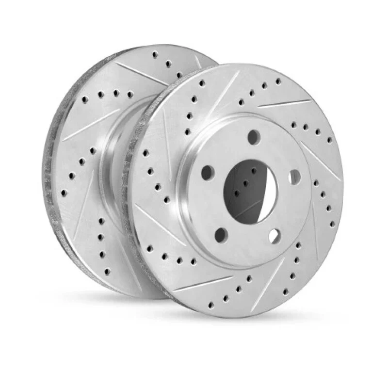 R1 90-97 Audi S4 Rear Left Drilled & Slotted Silver Brake Rotor