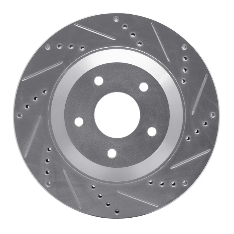 R1 97-09 Cadillac XLR Left Front Drilled & Slotted Silver Brake Rotor