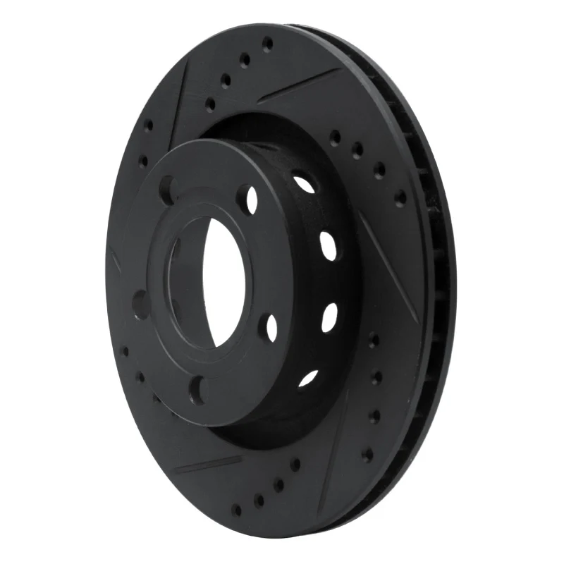 R1 99-05 Audi A6 Quattro Rear Left Drilled & Slotted Black Brake Rotor - Image 2