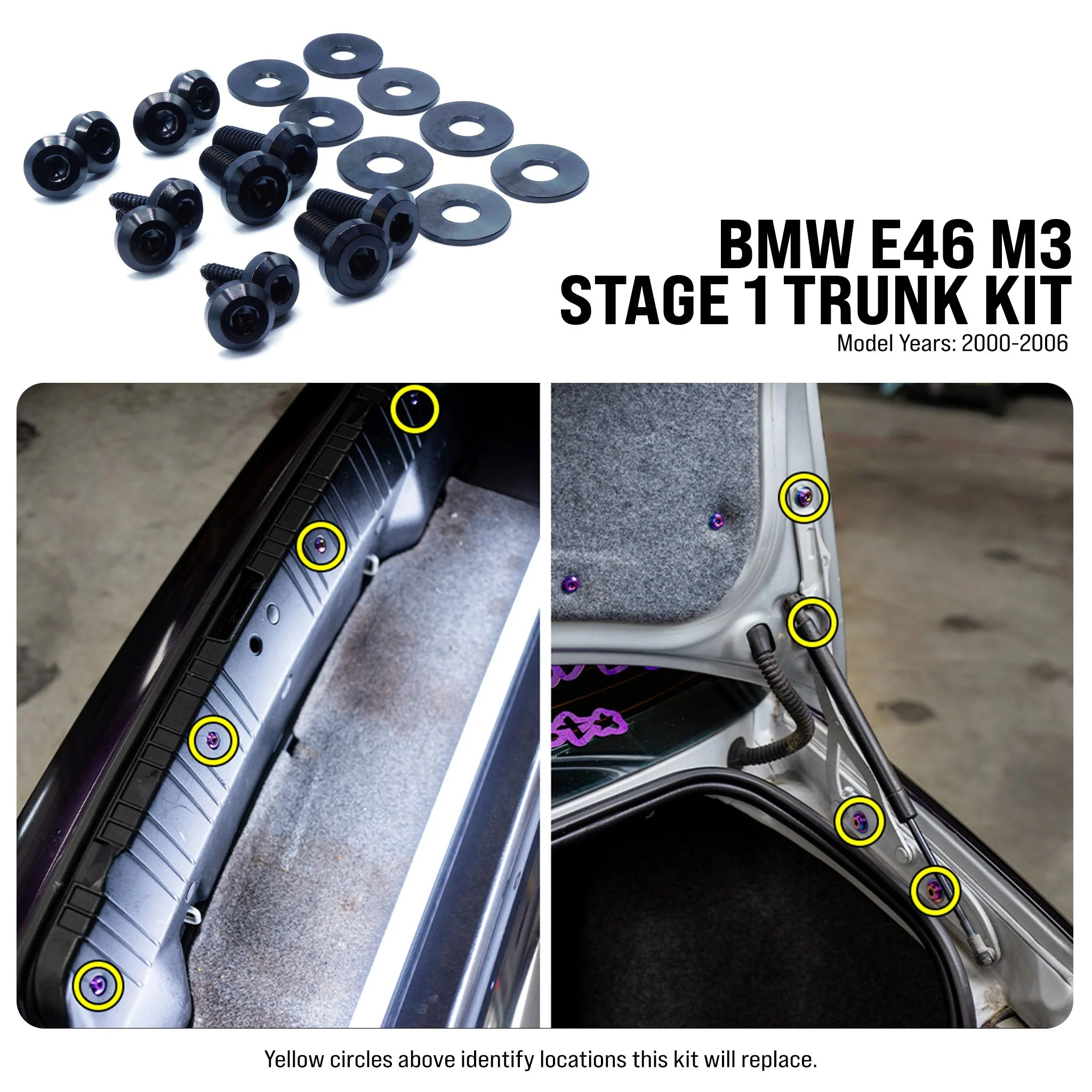 Stage 1 Titanium Hardware Trunk Kit - BMW E46 M3 (2000-2006) - Image 2