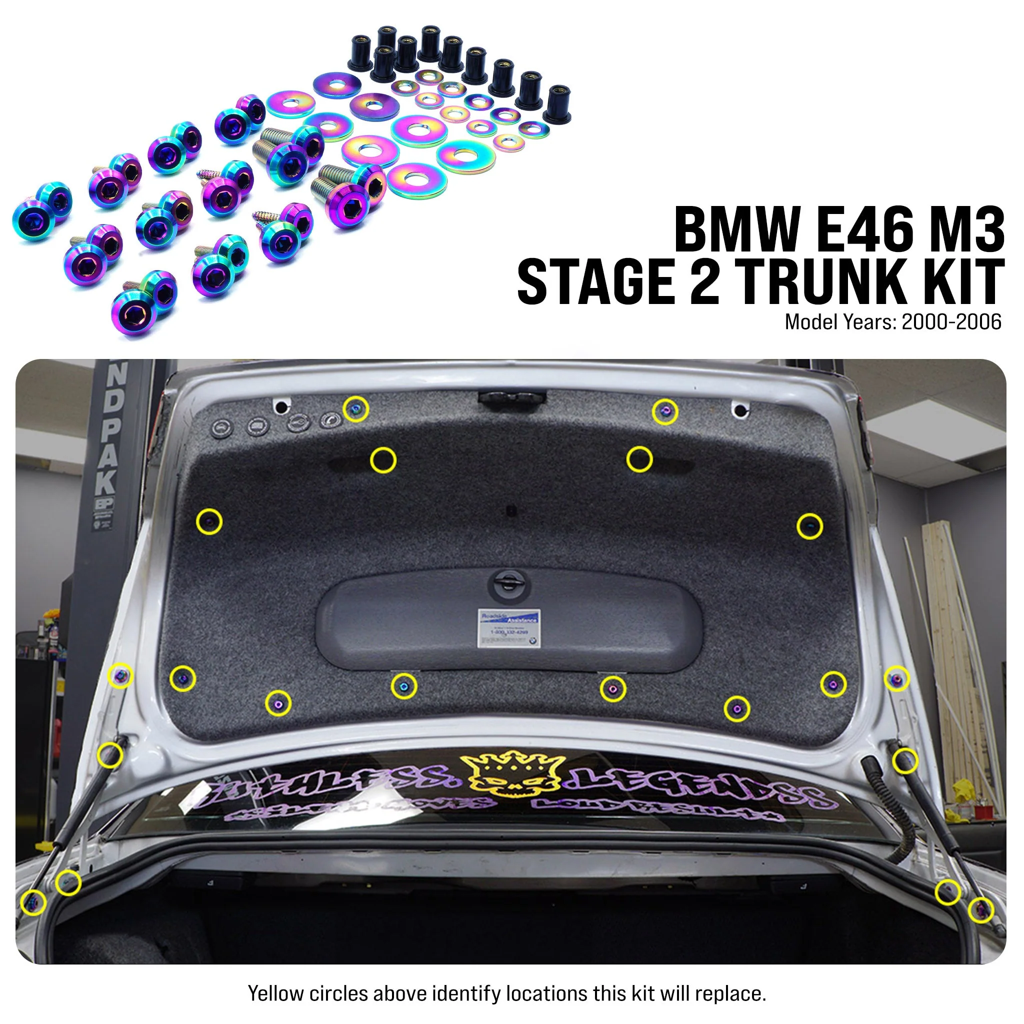 Stage 2 Titanium Hardware Trunk Kit - BMW E46 M3 (2000-2006) - Image 2