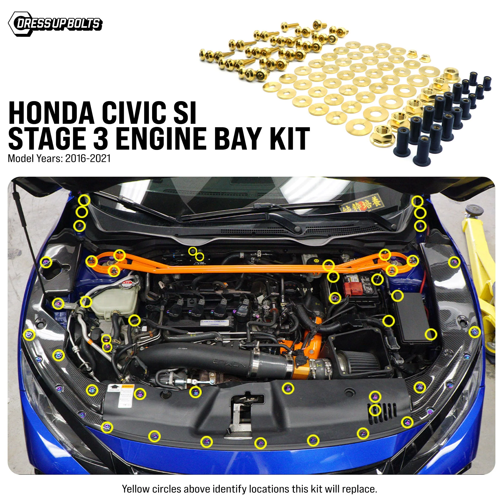 Stage 3 Titanium Hardware Engine Bay Kit - Honda Civic Si (2016-2021) - Image 2