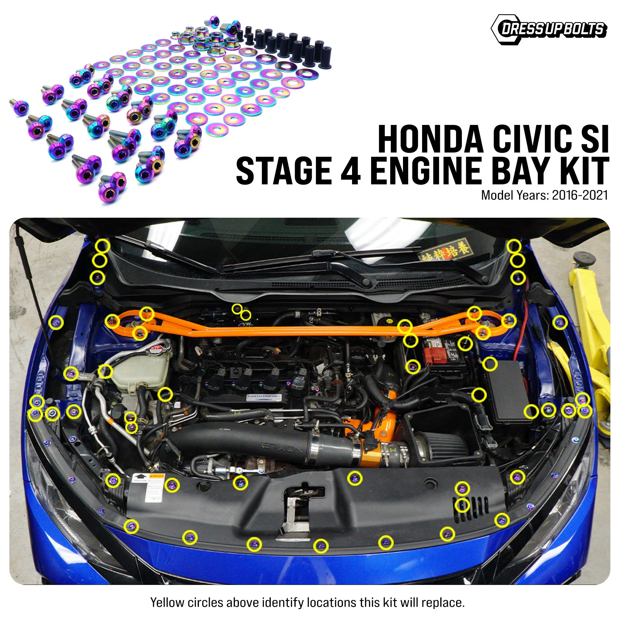 Stage 4 Titanium Hardware Engine Bay Kit - Honda Civic Si (2016-2021) - Image 2