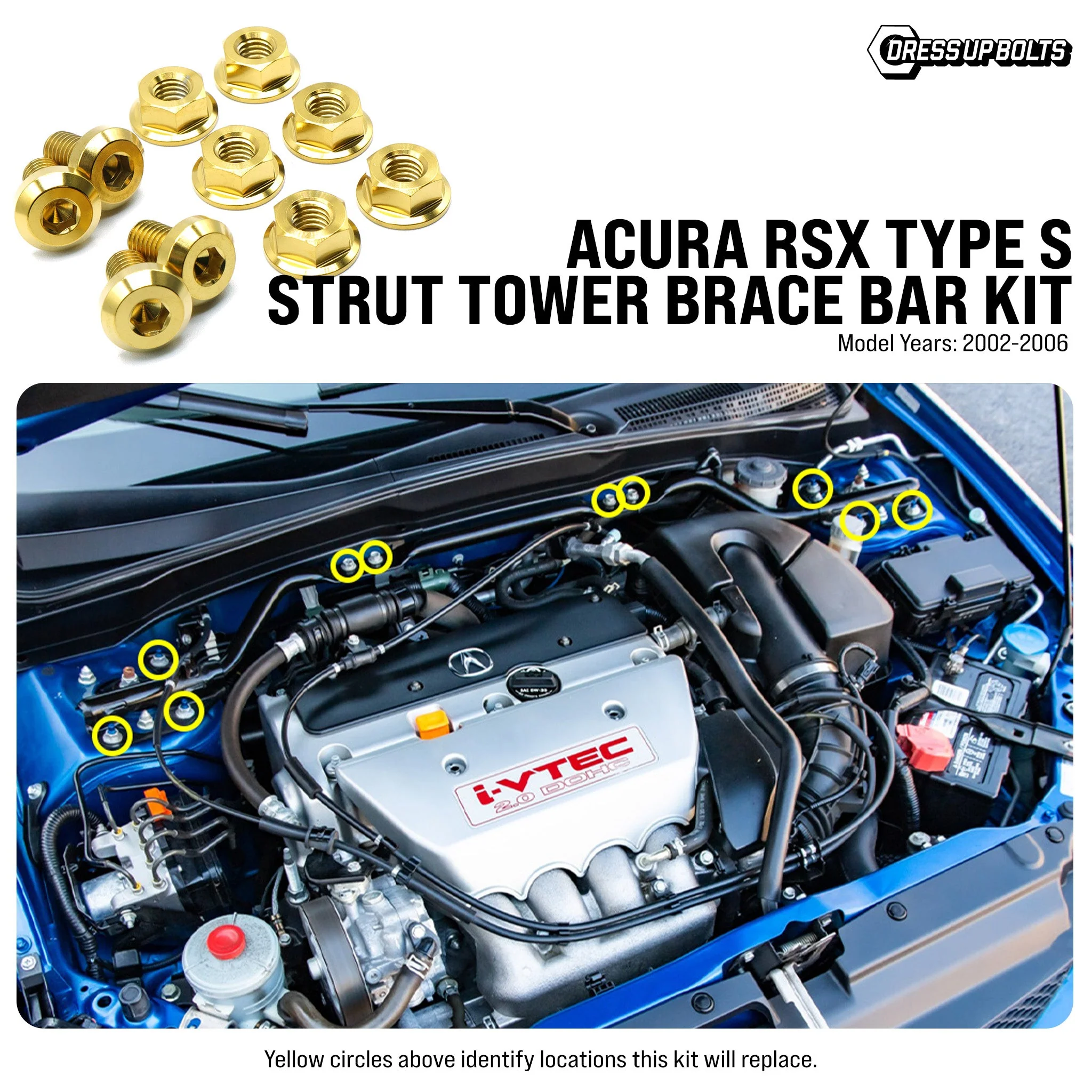 Titanium Hardware Strut Tower Brace Bar Kit - Acura RSX Type S (2002-2006) - Image 2