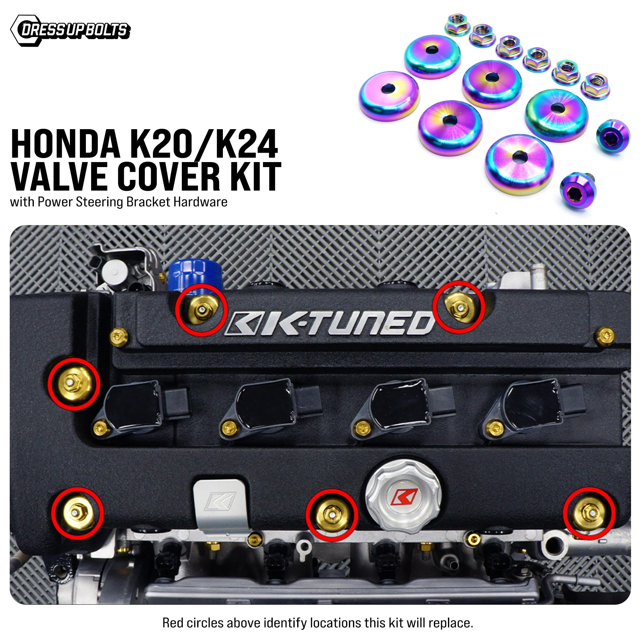 Titanium Hardware Valve Cover Kit - Honda K20/K24 - Image 3